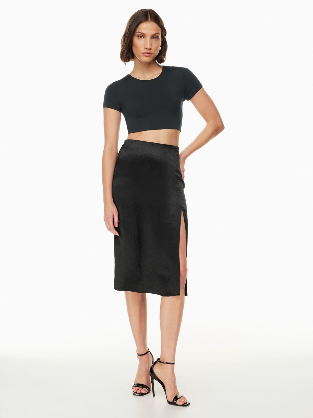 Aritzia • Babaton Eames Black Satin Midi Skirt